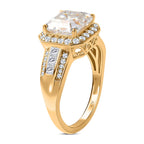 Moissanite Halo Ring in 18K Vermeil Yellow Gold Plated Sterling Silver 4.97 Ct.