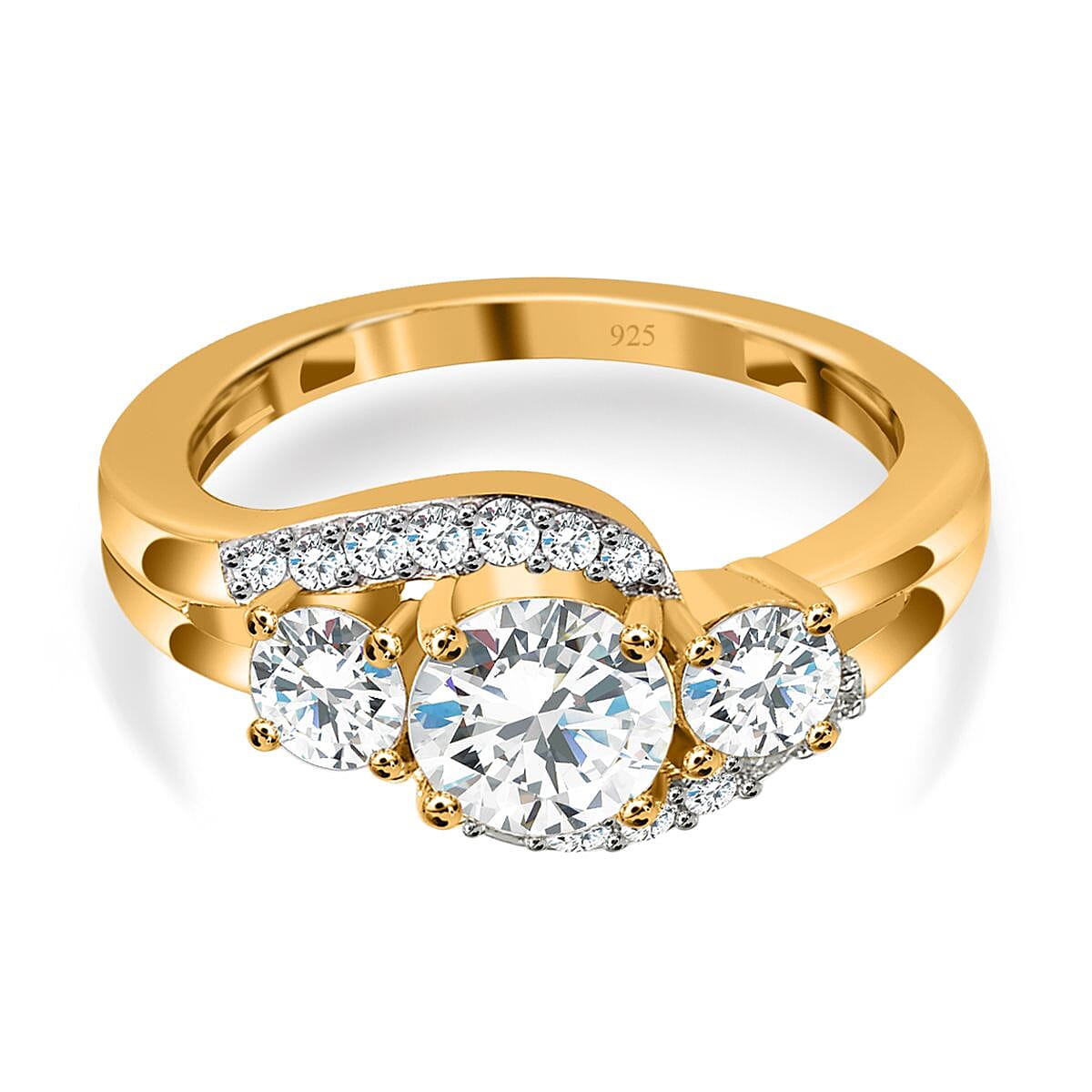 Moissanite Main Stone With Side Stone Ring in 18K Vermeil Yellow Gold Sterling Silver 1.42 ct 0.608 Ct. 7513895 0