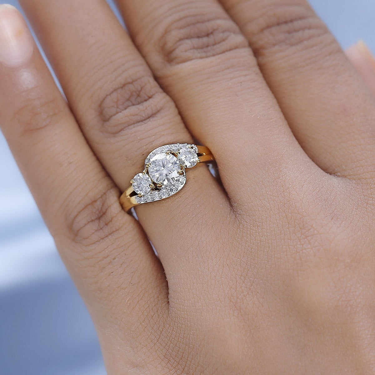 Moissanite Main Stone With Side Stone Ring in 18K Vermeil Yellow Gold Sterling Silver 1.42 ct 0.608 Ct. 7513895 2