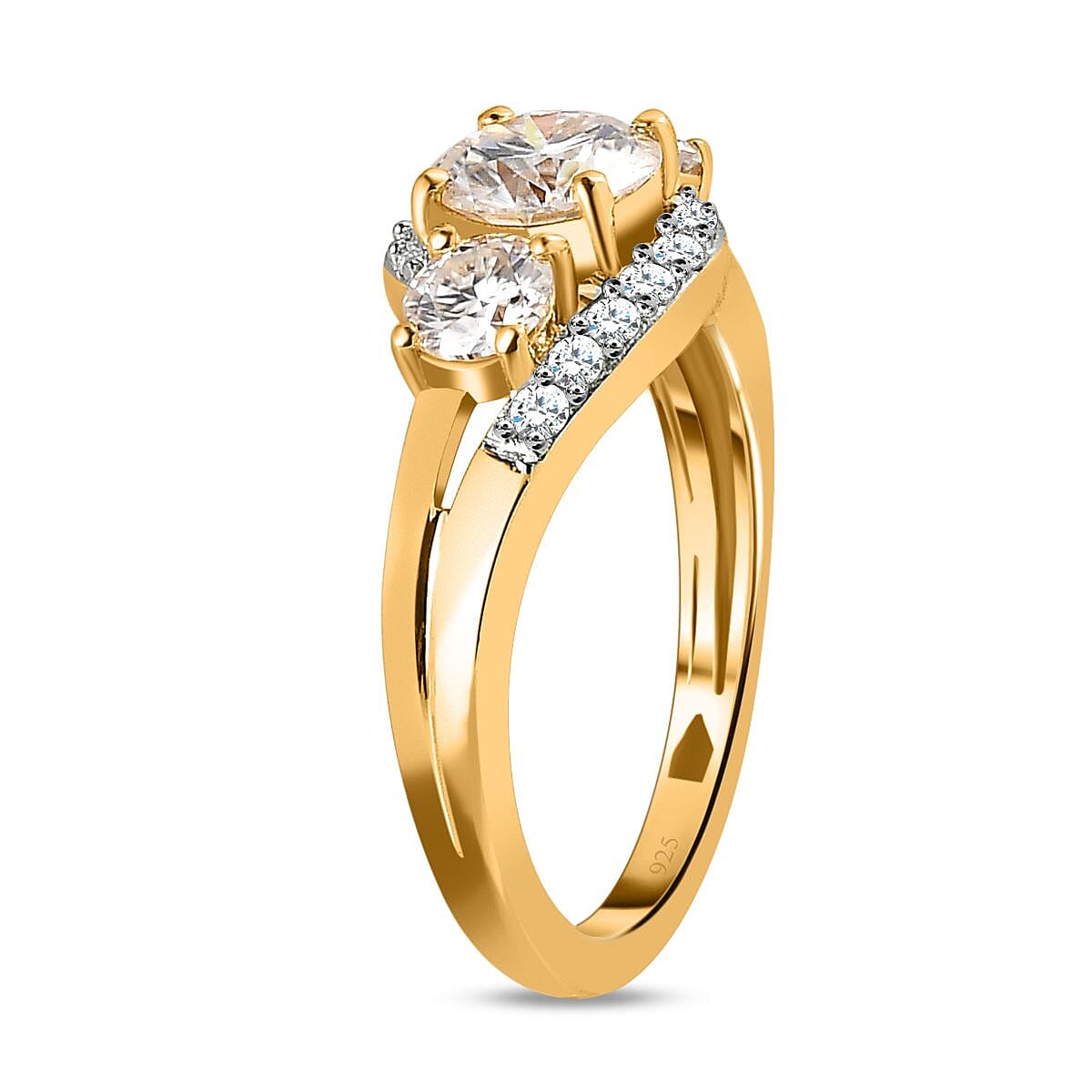 Moissanite Main Stone With Side Stone Ring in 18K Vermeil Yellow Gold Sterling Silver 1.42 ct 0.608 Ct. 7513895 3