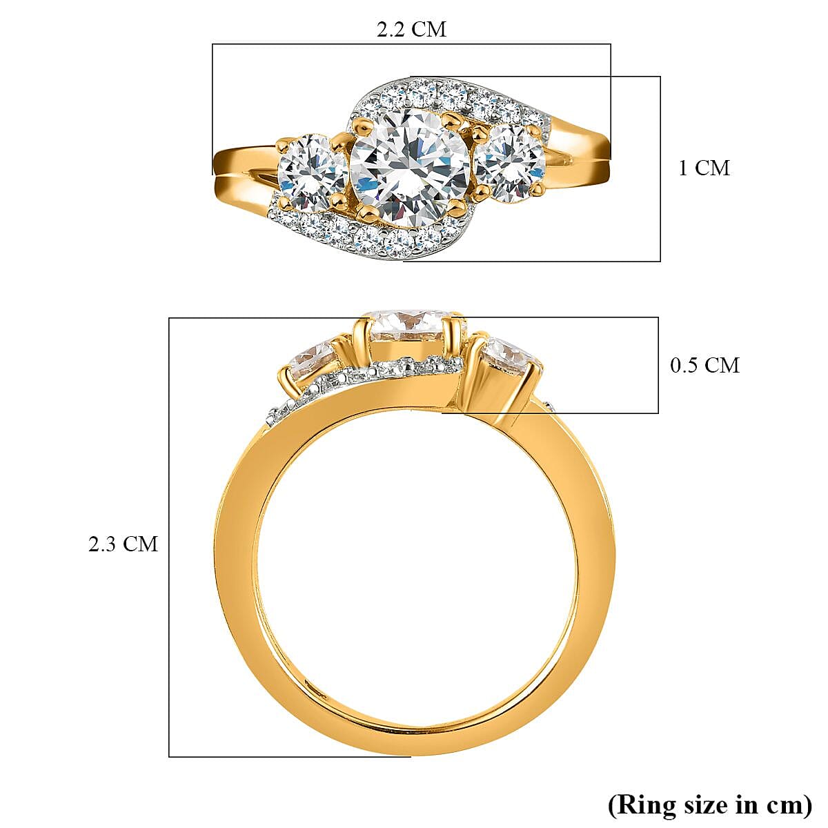 Moissanite Main Stone With Side Stone Ring in 18K Vermeil Yellow Gold Sterling Silver 1.42 ct 0.608 Ct. 7513895 5