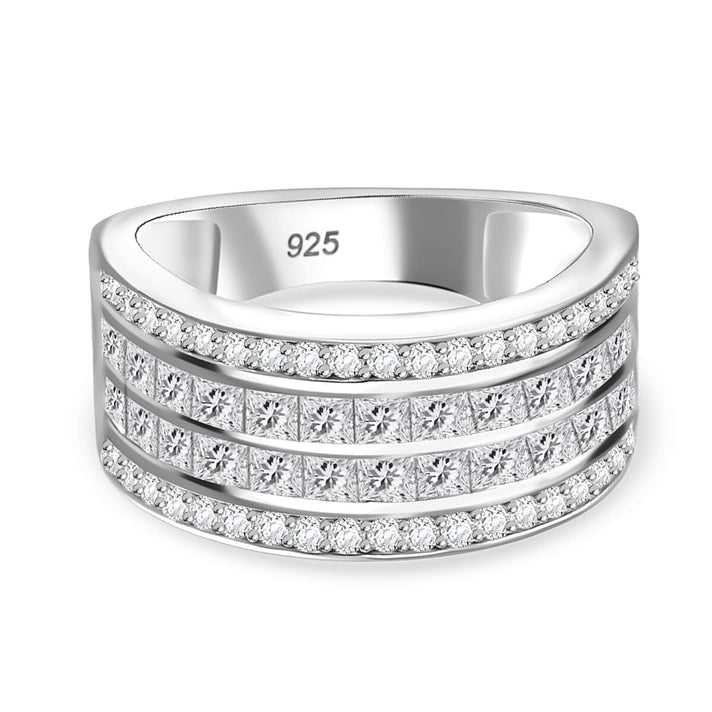 Moissanite 4-Rows Half Eternity Band Ring in Rhodium Sterling Silver 1.60 ct. 7808735 1