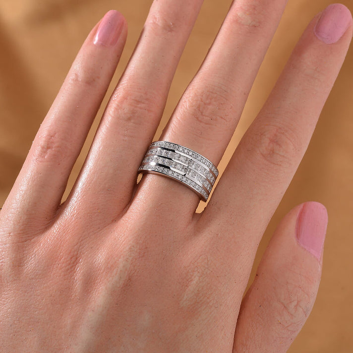 Moissanite 4-Rows Half Eternity Band Ring in Rhodium Sterling Silver 1.60 ct. 7808735 2