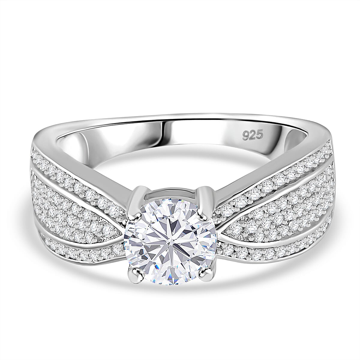 Designer Inspired - Moissanite Ring in Platinum Overlay Sterling Silver 7808783 0