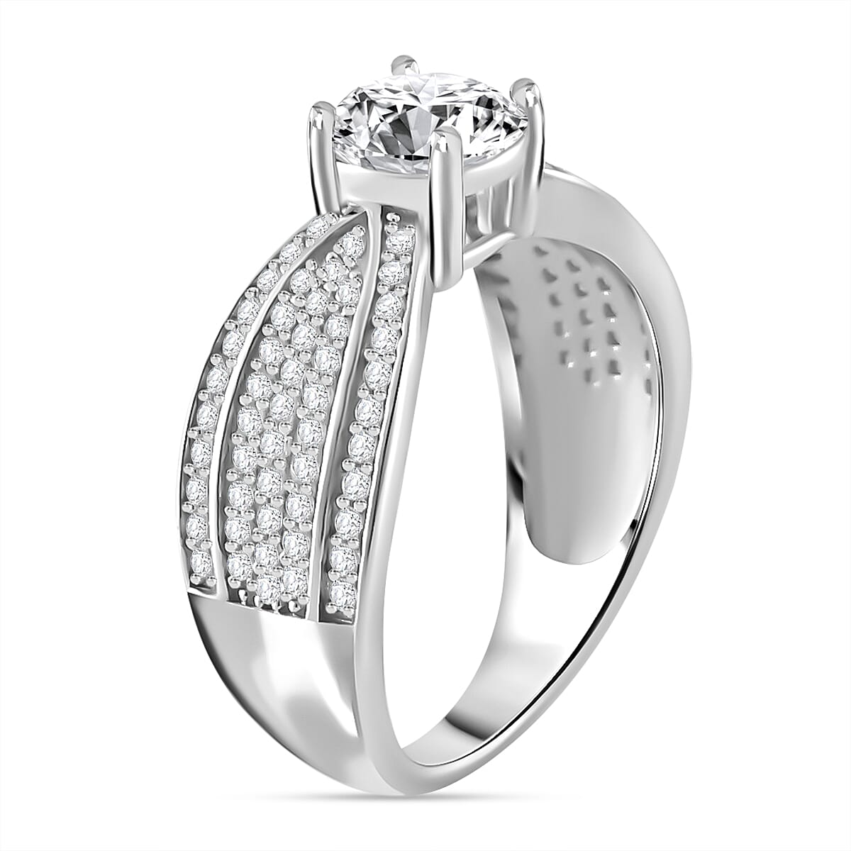 Designer Inspired - Moissanite Ring in Platinum Overlay Sterling Silver 7808783 3
