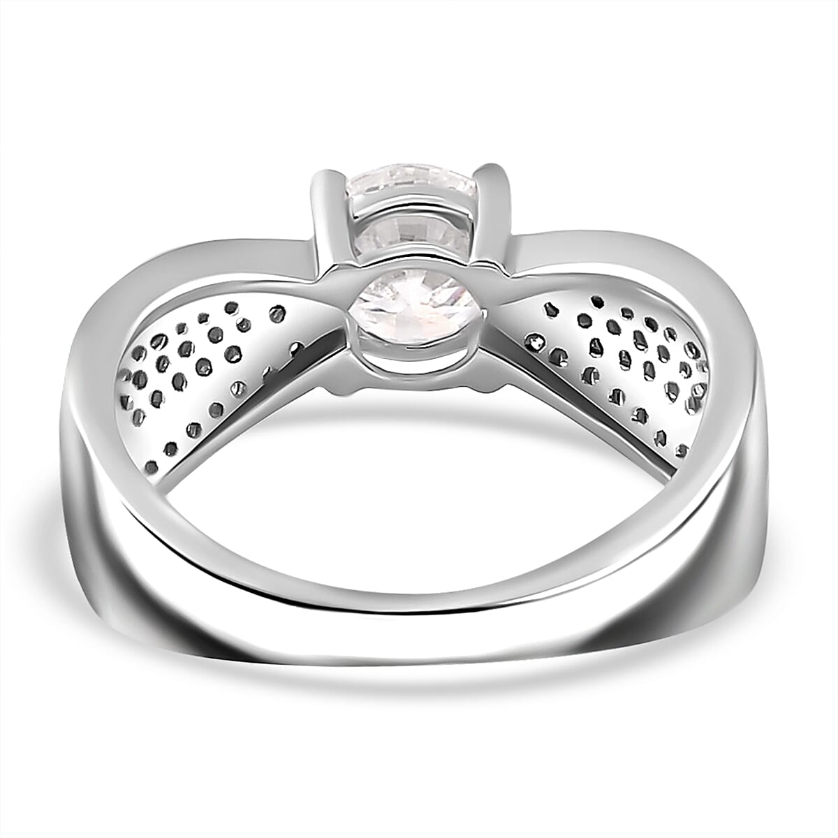 Designer Inspired - Moissanite Ring in Platinum Overlay Sterling Silver 7808783 4