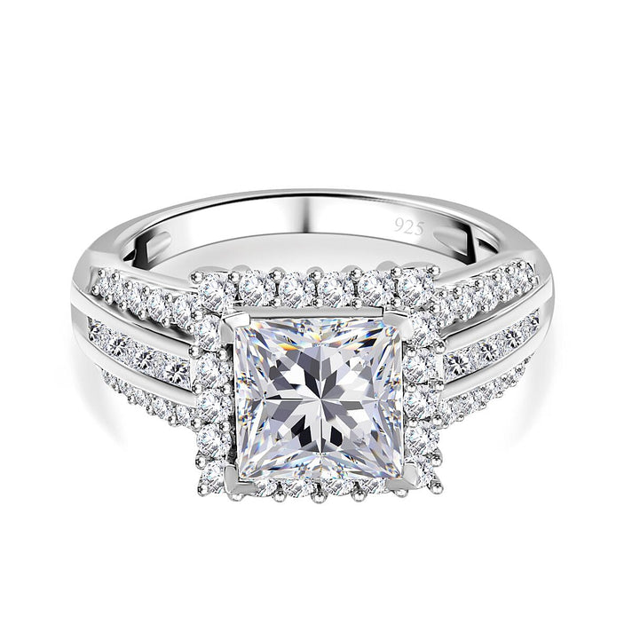 Princess Cut Moissanite Halo Ring in Rhodium Overlay Sterling Silver 2.80 Ct. 7849949 1