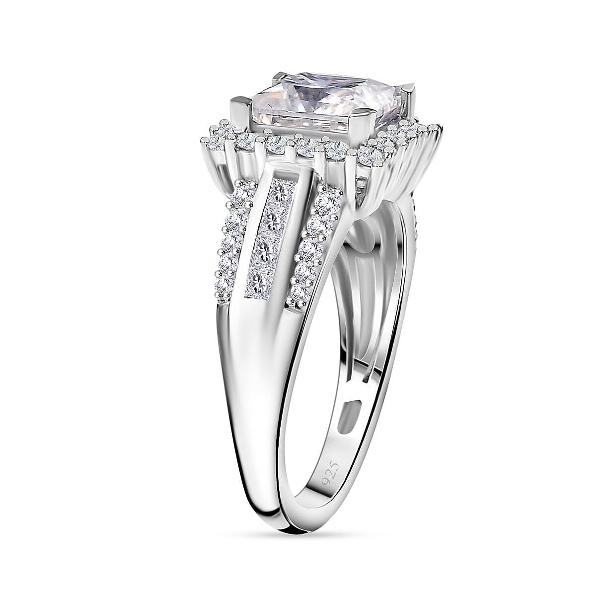 Princess Cut Moissanite Halo Ring in Rhodium Overlay Sterling Silver 2.80 Ct. 7849949 3