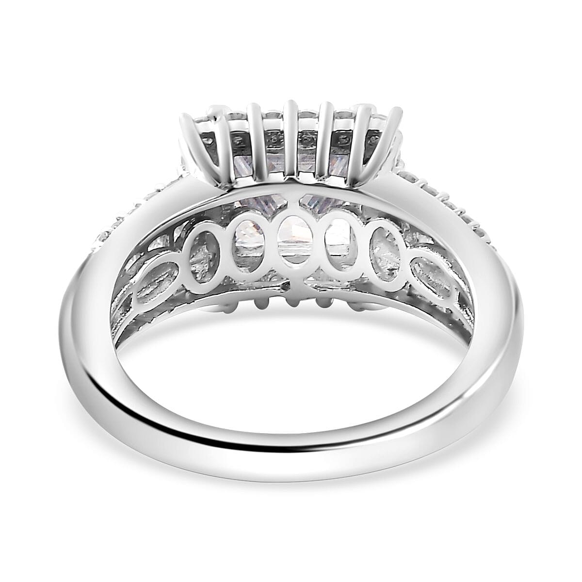 Princess Cut Moissanite Halo Ring in Rhodium Overlay Sterling Silver 2.80 Ct. 7849949 4