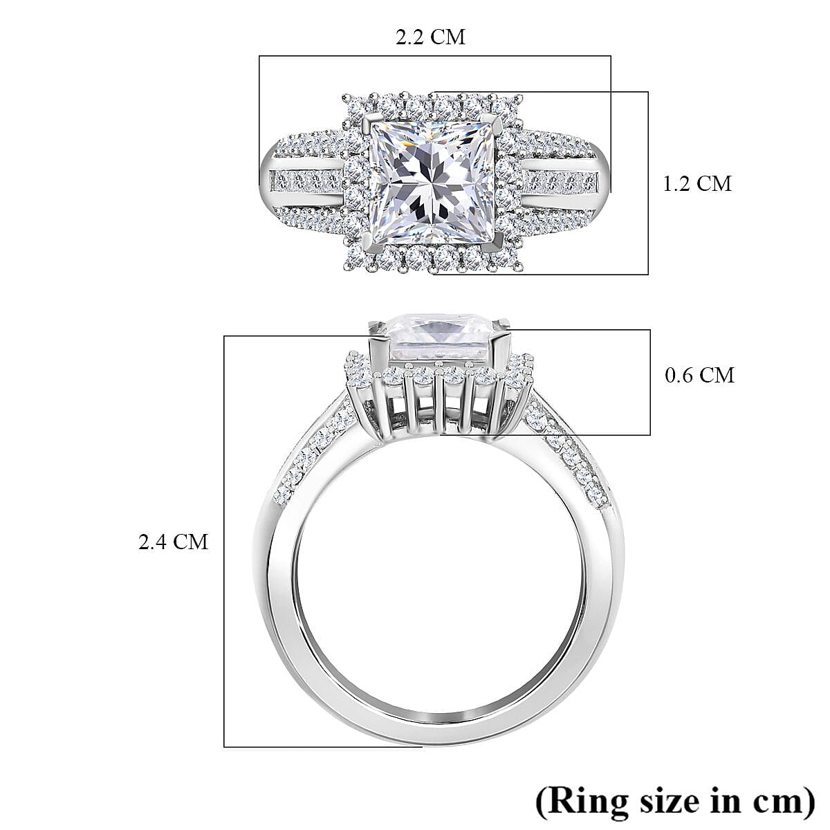 Princess Cut Moissanite Halo Ring in Rhodium Overlay Sterling Silver 2.80 Ct. 7849949 5