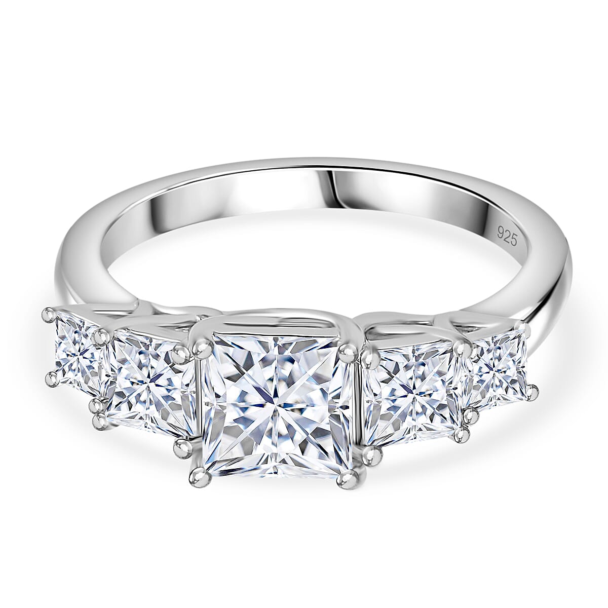 RADIANTA GRA Certified 2.24 Ct. Moissanite 5-Stone Ring in Rhodium Overlay Sterling Silver (D-VVS1) V32734277 0