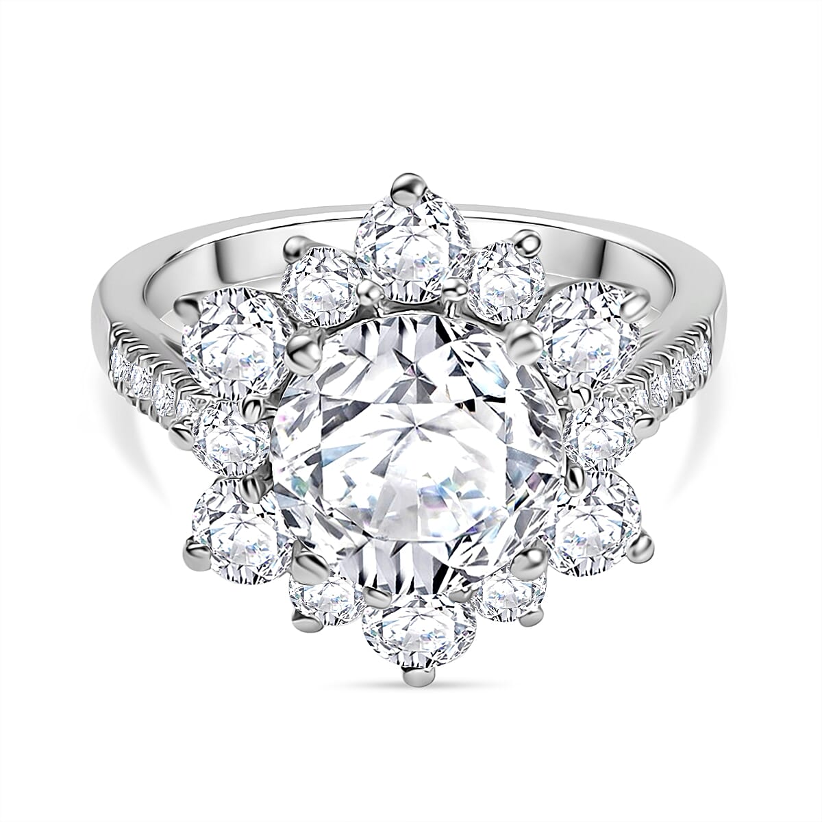 Moissanite Halo Ring in Rhodium Overlay Sterling Silver 3.90 Ct. 7986670 0