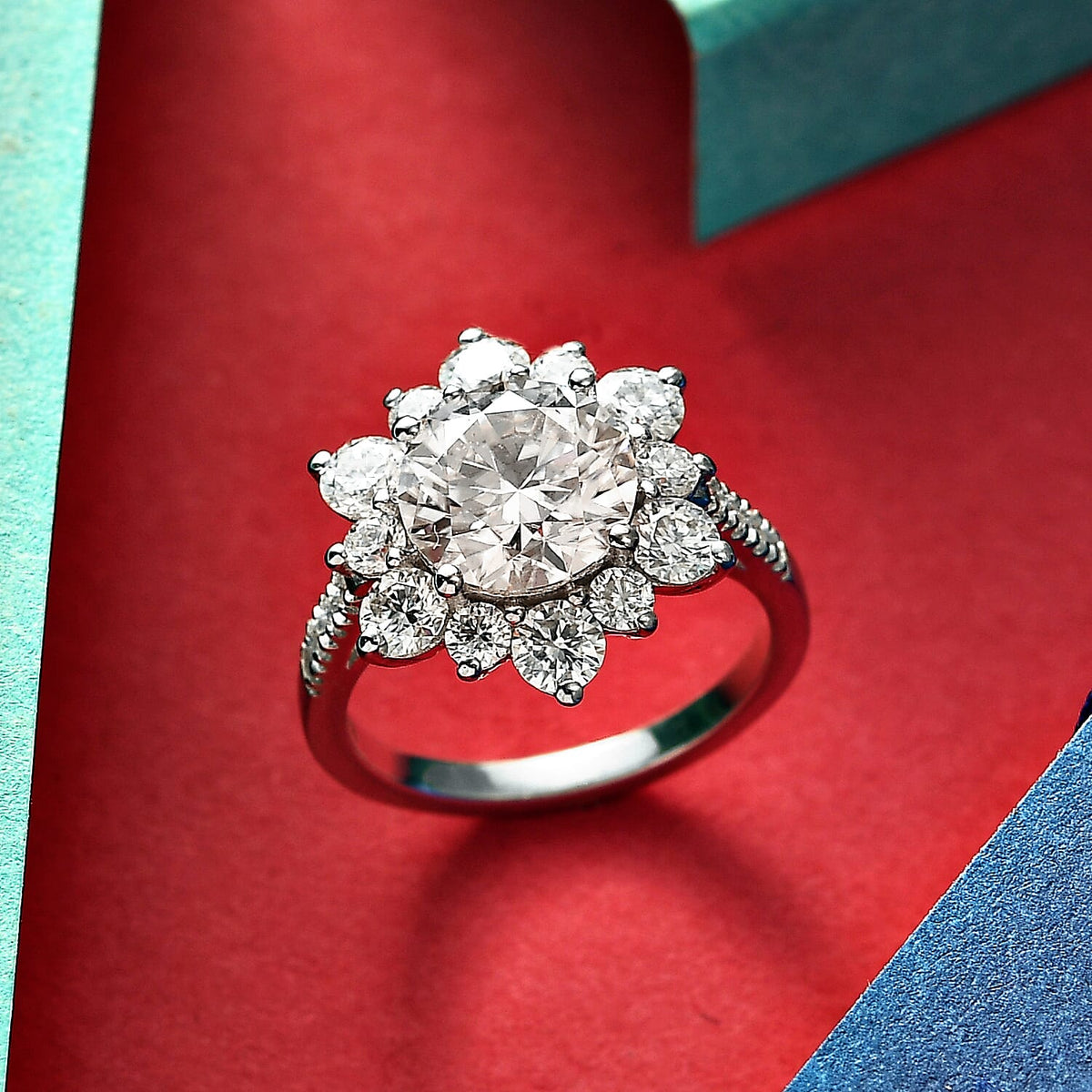 Moissanite Halo Ring in Rhodium Overlay Sterling Silver 3.90 Ct. 7986670 2