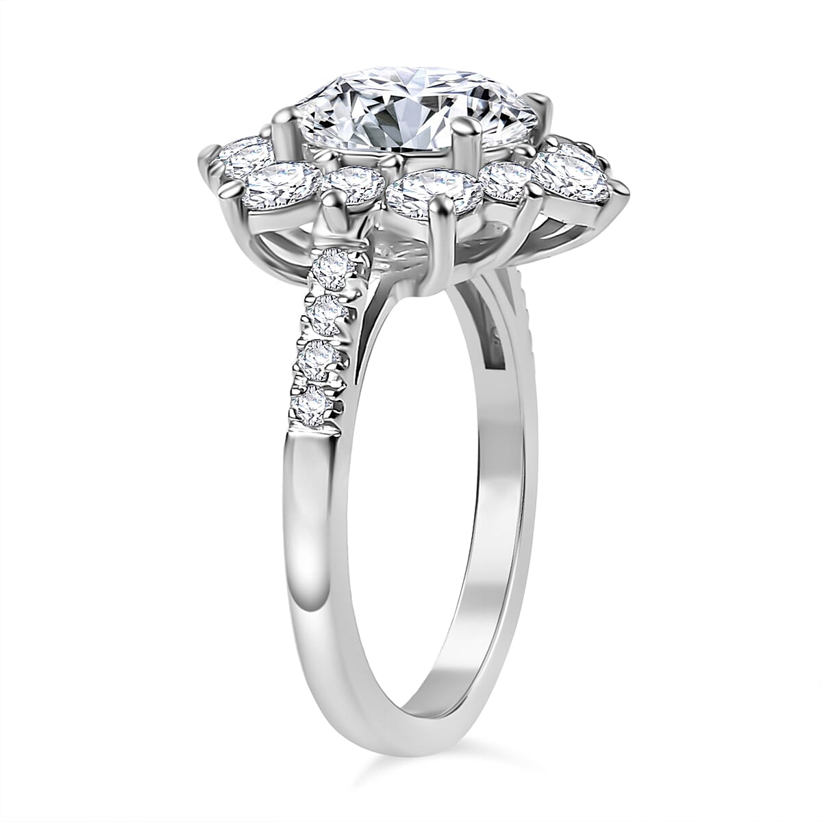 Moissanite Halo Ring in Rhodium Overlay Sterling Silver 3.90 Ct. 7986670 4
