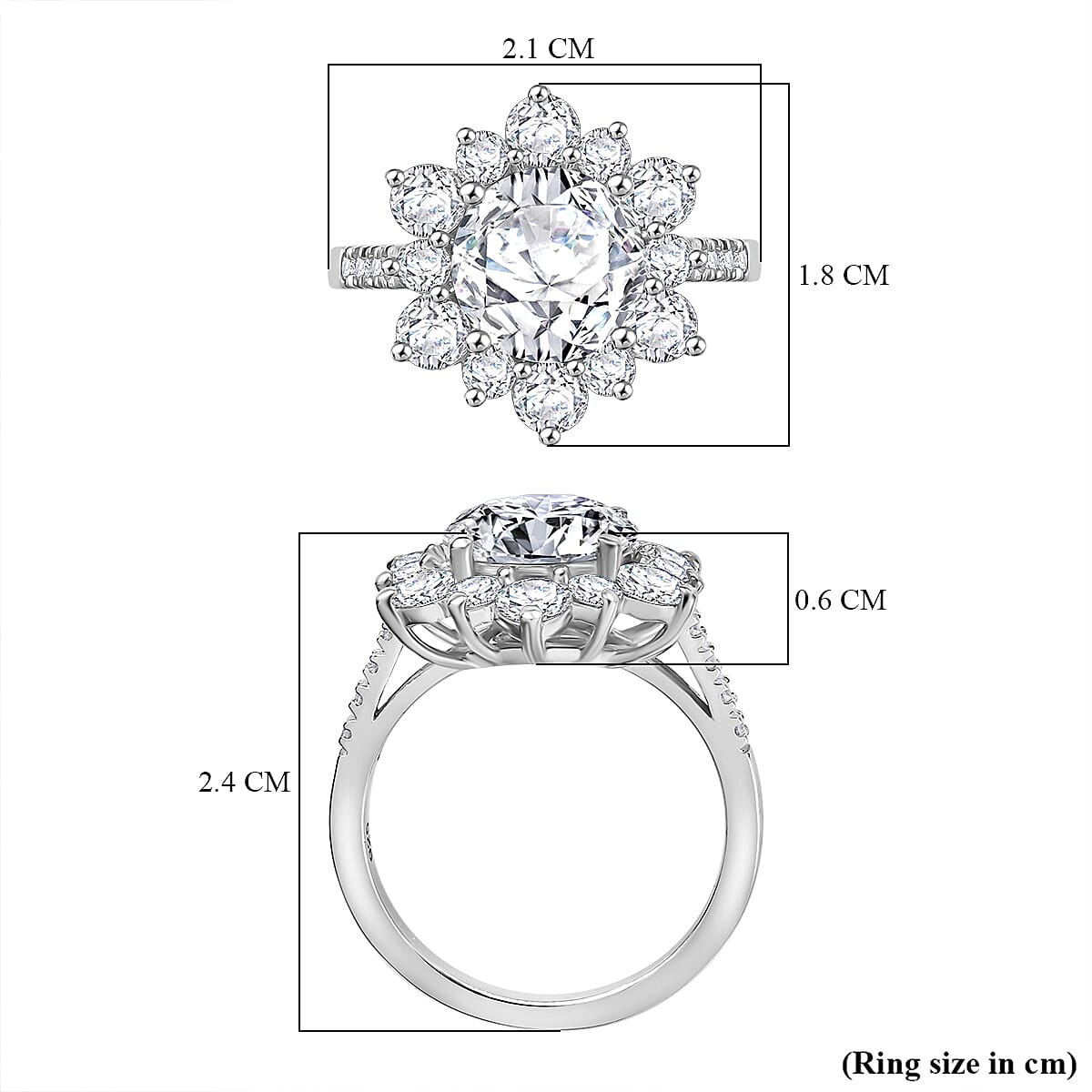 Moissanite Halo Ring in Rhodium Overlay Sterling Silver 3.90 Ct. 7986670 6