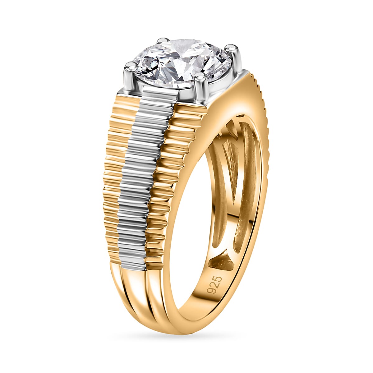 Moissanite Mens Ring in 18K Vermeil Yellow Gold Plated Sterling Silver 2.50 Ct, Silver Wt. 6.82 Gms 7783833 8