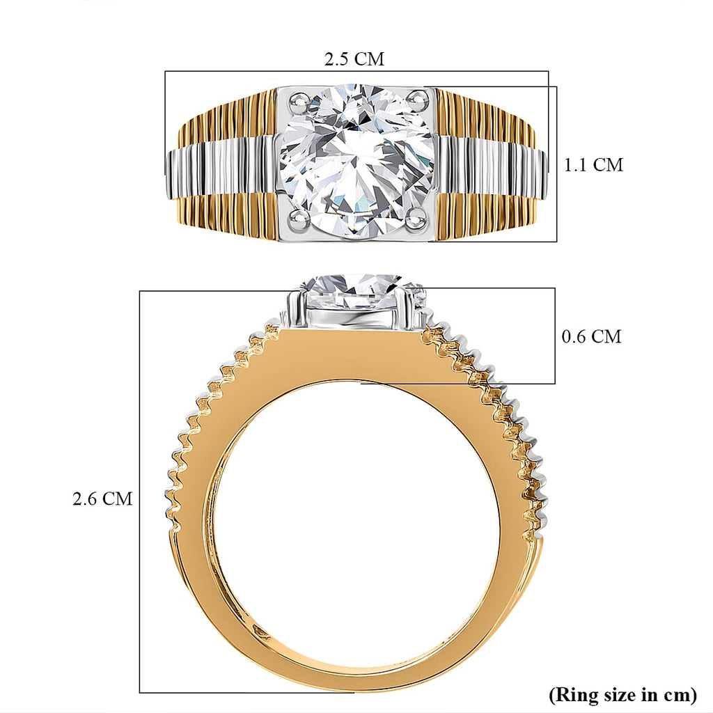 Moissanite Mens Ring in 18K Vermeil YG Plated Sterling Silver 2.50 Ct, Silver Wt. 6.82 Gms