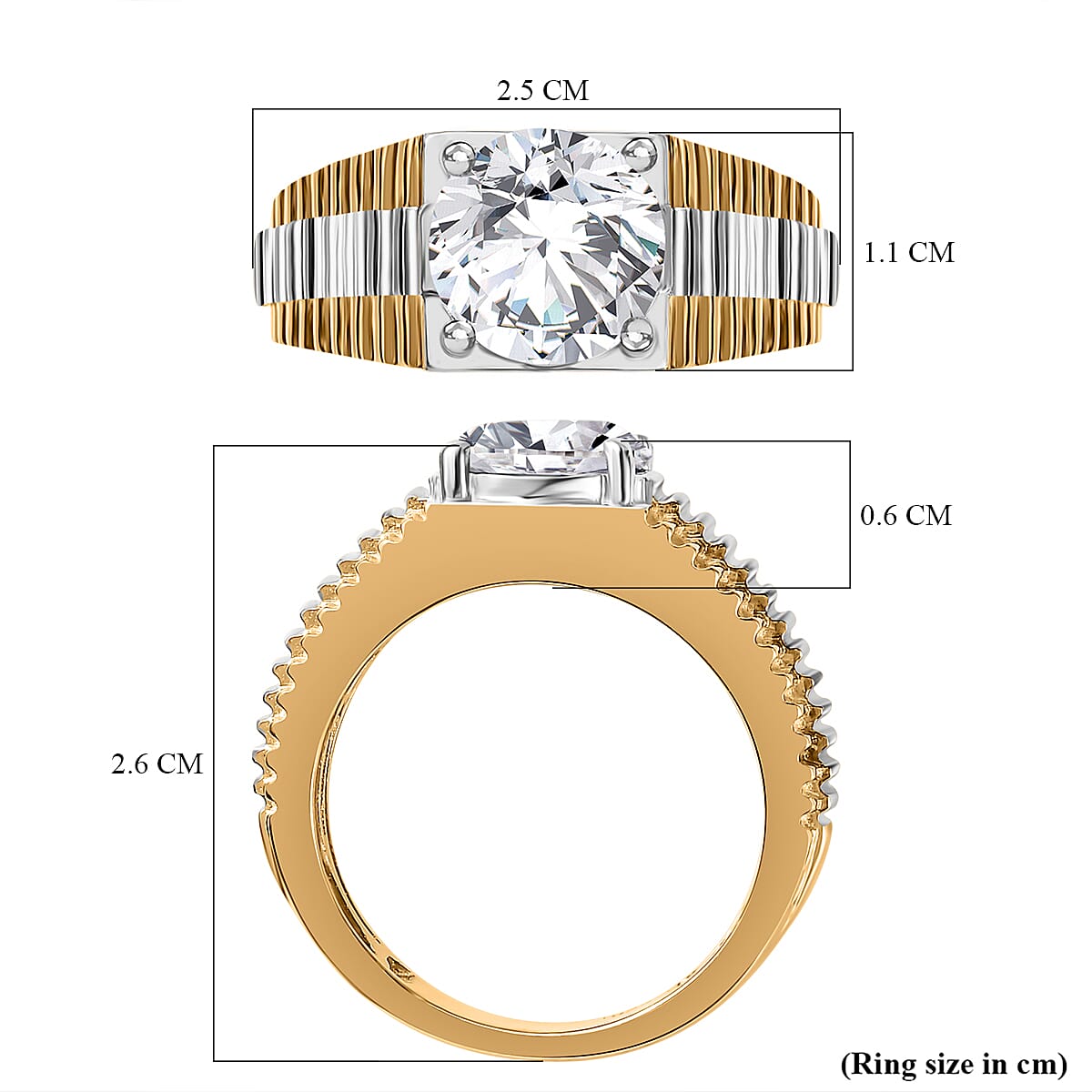 Moissanite Mens Ring in 18K Vermeil Yellow Gold Plated Sterling Silver 2.50 Ct, Silver Wt. 6.82 Gms 7783833 11