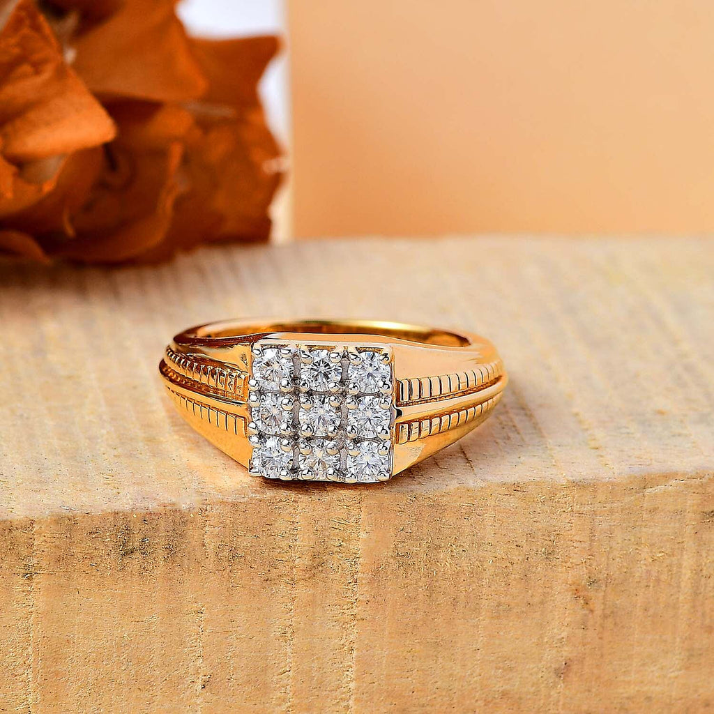 Moissanite Mens Ring in 18K Vermeil Yellow Gold Plated 0.54 Ct.