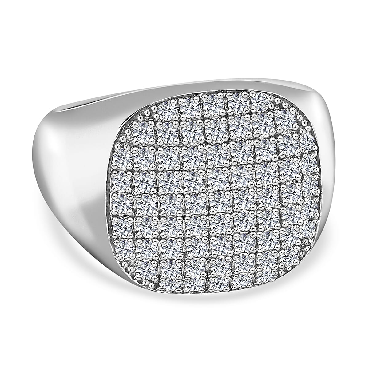 Moissanite Signet Mens Ring in Platinum Overlay Sterling Silver 1.11 Ct, Silver Wt. 6.96 GM 7615847 0