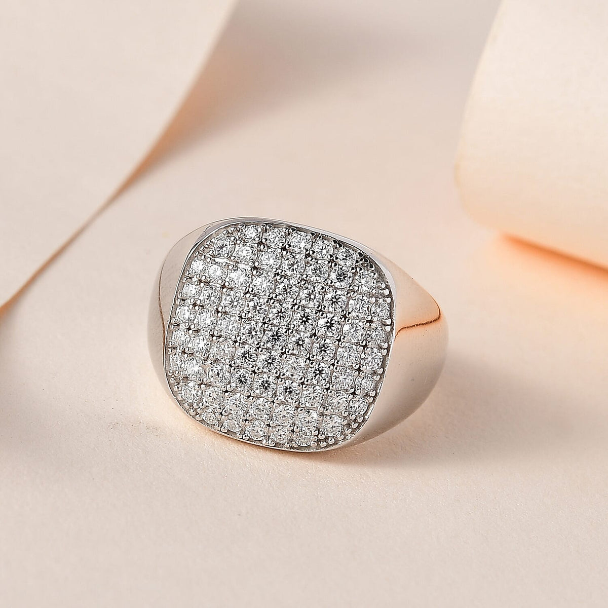 Moissanite Signet Mens Ring in Platinum Overlay Sterling Silver 1.11 Ct, Silver Wt. 6.96 GM 7615847 1