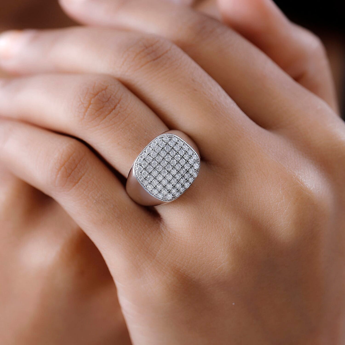 Moissanite Signet Mens Ring in Platinum Overlay Sterling Silver 1.11 Ct, Silver Wt. 6.96 GM 7615847 2