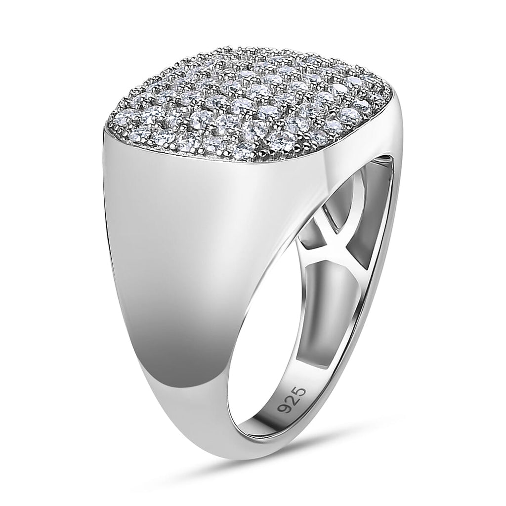Moissanite Mens Ring in Platinum Overlay Sterling Silver 1.11 Ct, Silver Wt. 6.96 GM