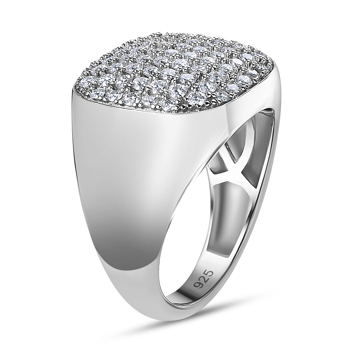 Moissanite Signet Mens Ring in Platinum Overlay Sterling Silver 1.11 Ct, Silver Wt. 6.96 GM 7615847 3