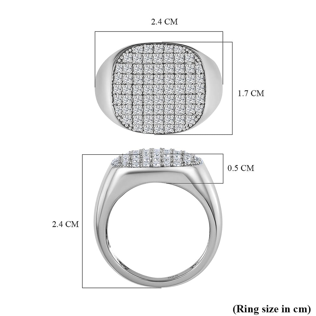 Moissanite Mens Ring in Platinum Overlay Sterling Silver 1.11 Ct, Silver Wt. 6.96 GM