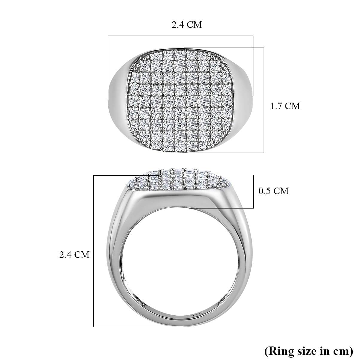 Moissanite Signet Mens Ring in Platinum Overlay Sterling Silver 1.11 Ct, Silver Wt. 6.96 GM 7615847 5