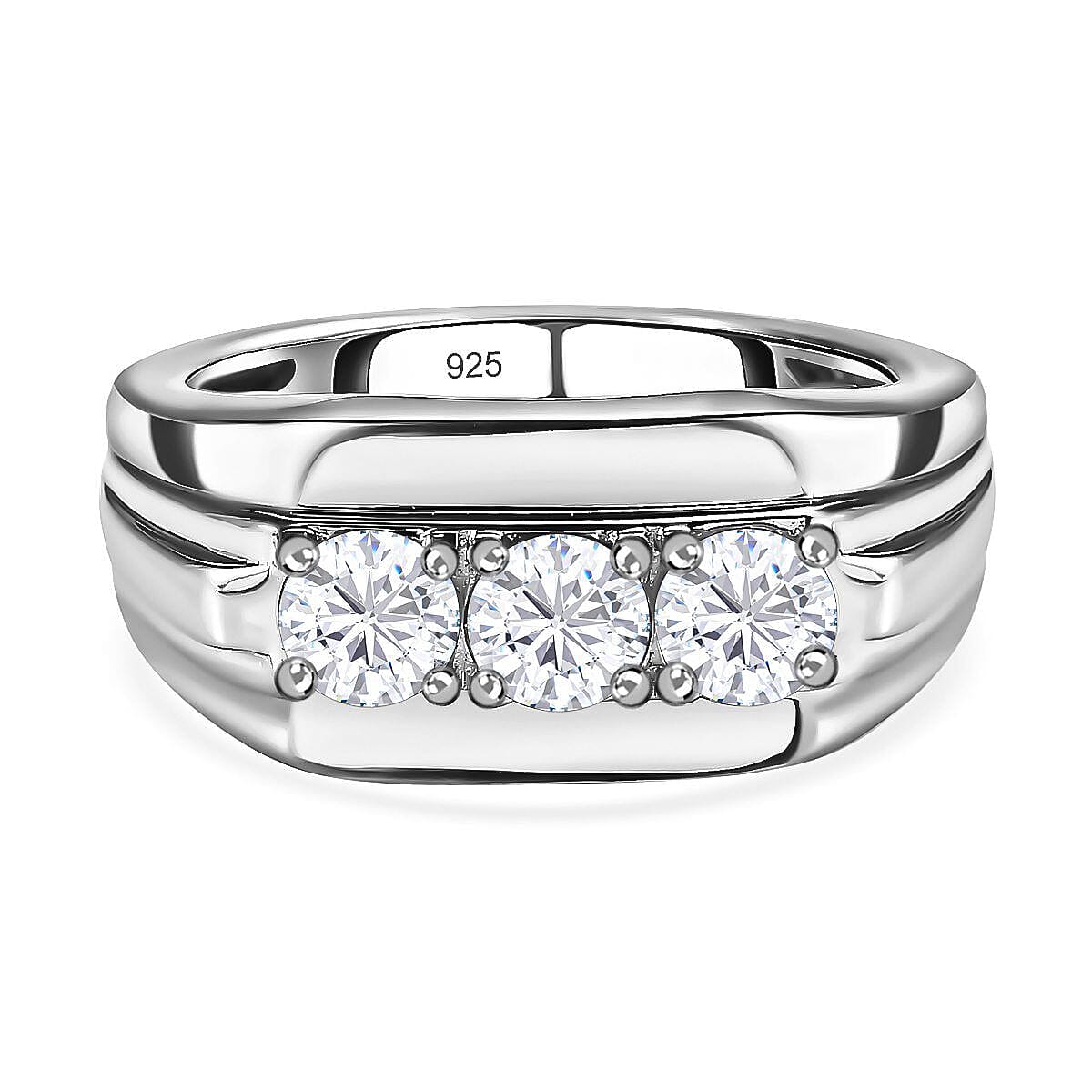 Moissanite Mens Ring in Platinum Overlay Sterling Silver, Silver Wt. 5.10 Gms 7268179 0