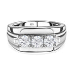 Moissanite Mens Ring in Platinum Overlay Sterling Silver, Silver Wt. 5.52 Gms