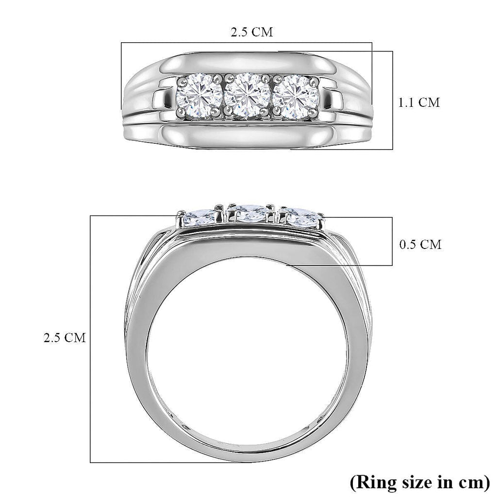 Moissanite Mens Ring in Platinum Overlay Sterling Silver, Silver Wt. 5.52 Gms
