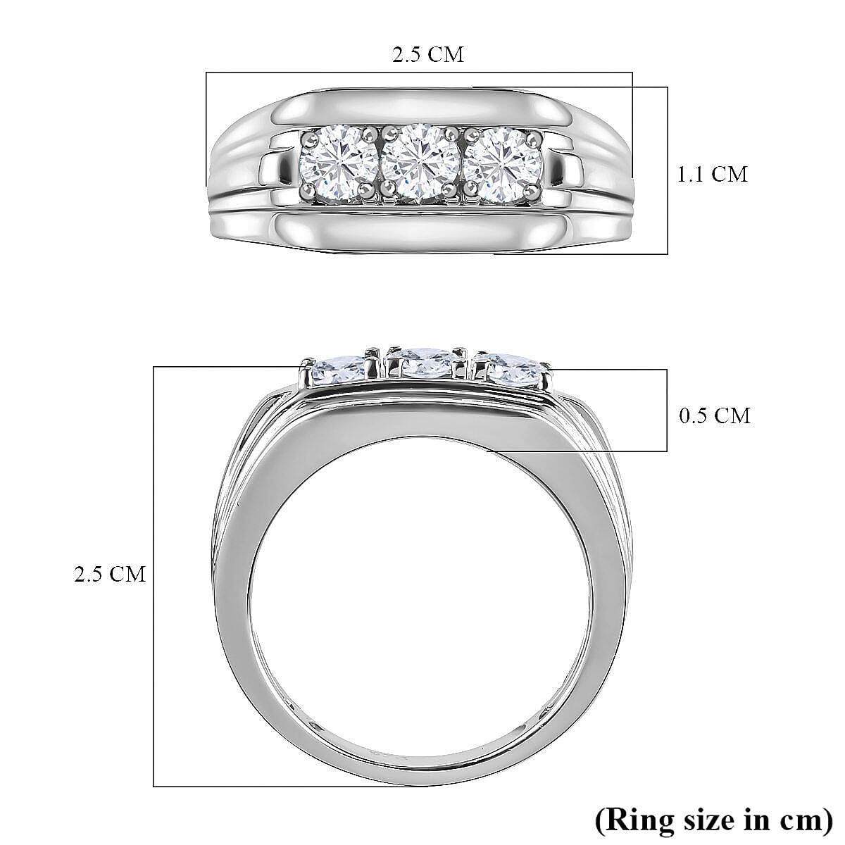 Moissanite Mens Ring in Platinum Overlay Sterling Silver, Silver Wt. 5.10 Gms 7268179 10