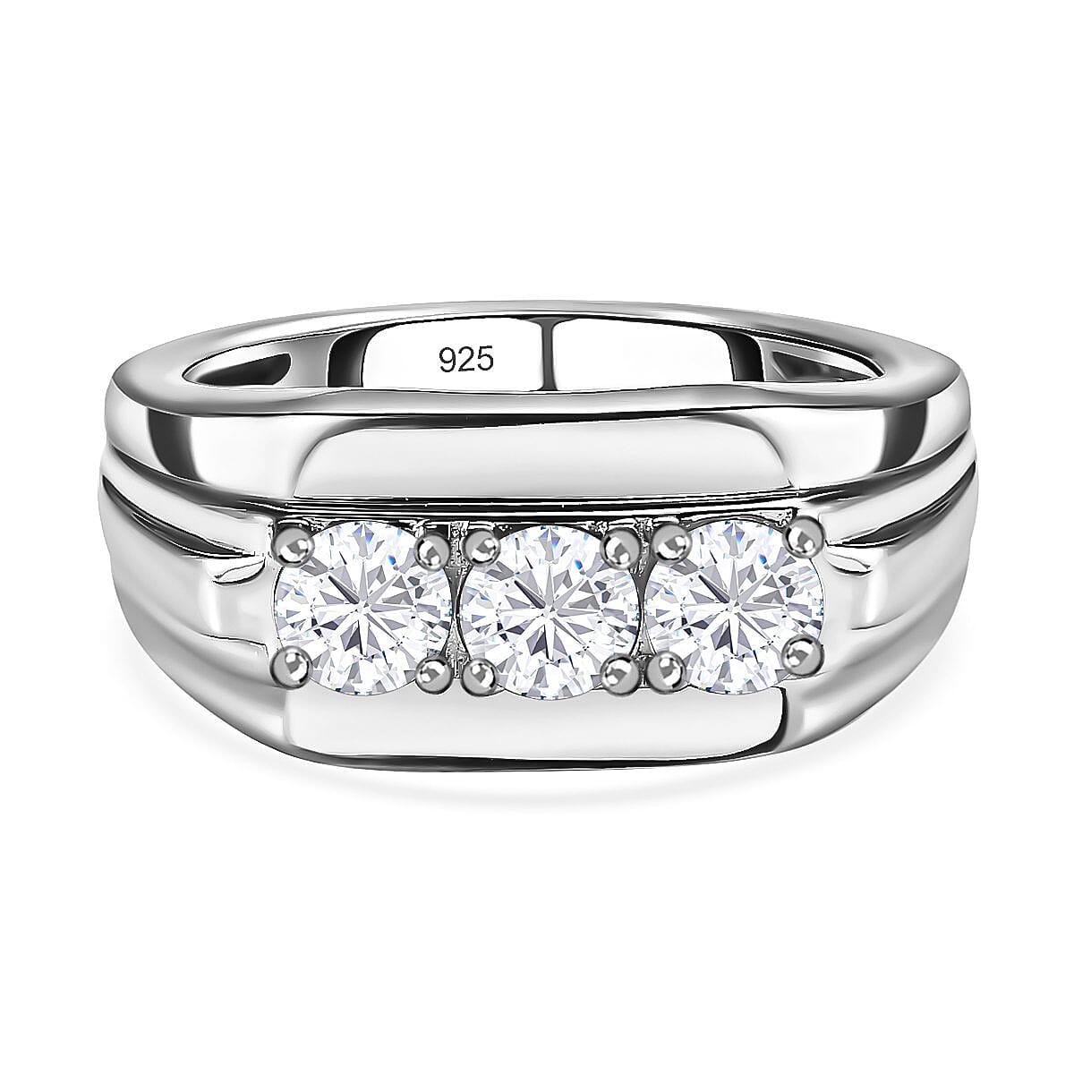 Moissanite Mens Ring in Platinum Overlay Sterling Silver, Silver Wt. 5.10 Gms 7268179 1