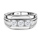 Moissanite Mens Ring in Platinum Overlay Sterling Silver, Silver Wt. 5.52 Gms
