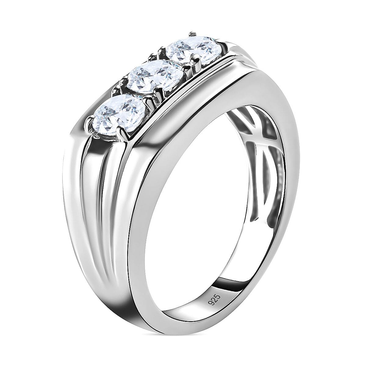 Moissanite Mens Ring in Platinum Overlay Sterling Silver, Silver Wt. 5.10 Gms 7268179 7