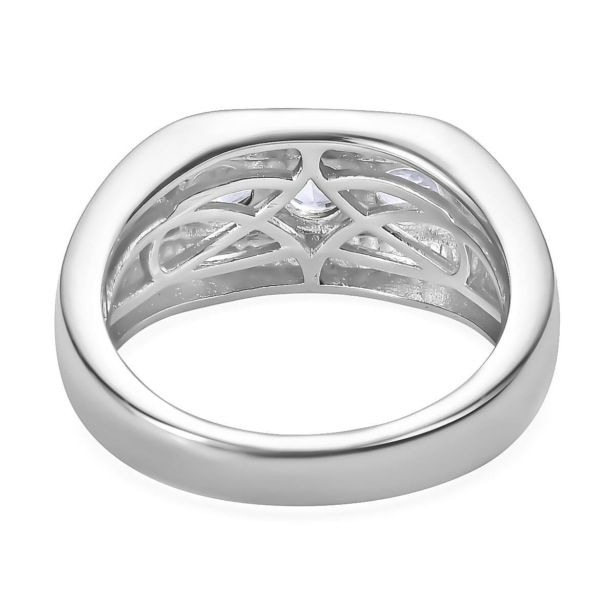 Moissanite Mens Ring in Platinum Overlay Sterling Silver, Silver Wt. 5.10 Gms 7268179 9