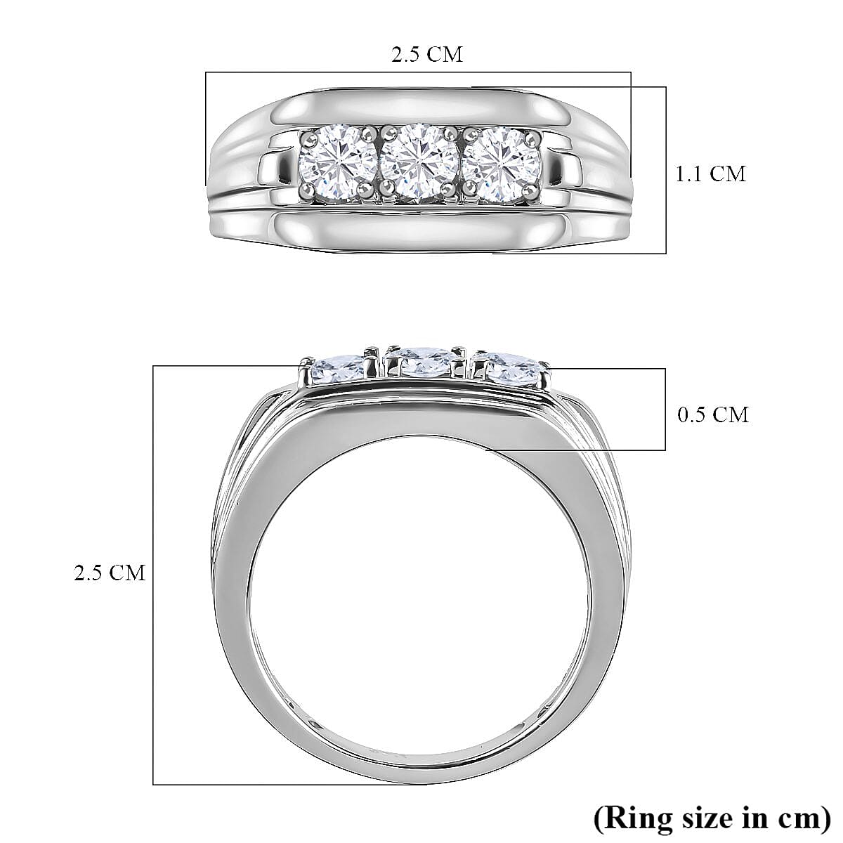 Moissanite Mens Ring in Platinum Overlay Sterling Silver, Silver Wt. 5.10 Gms 7268179 11