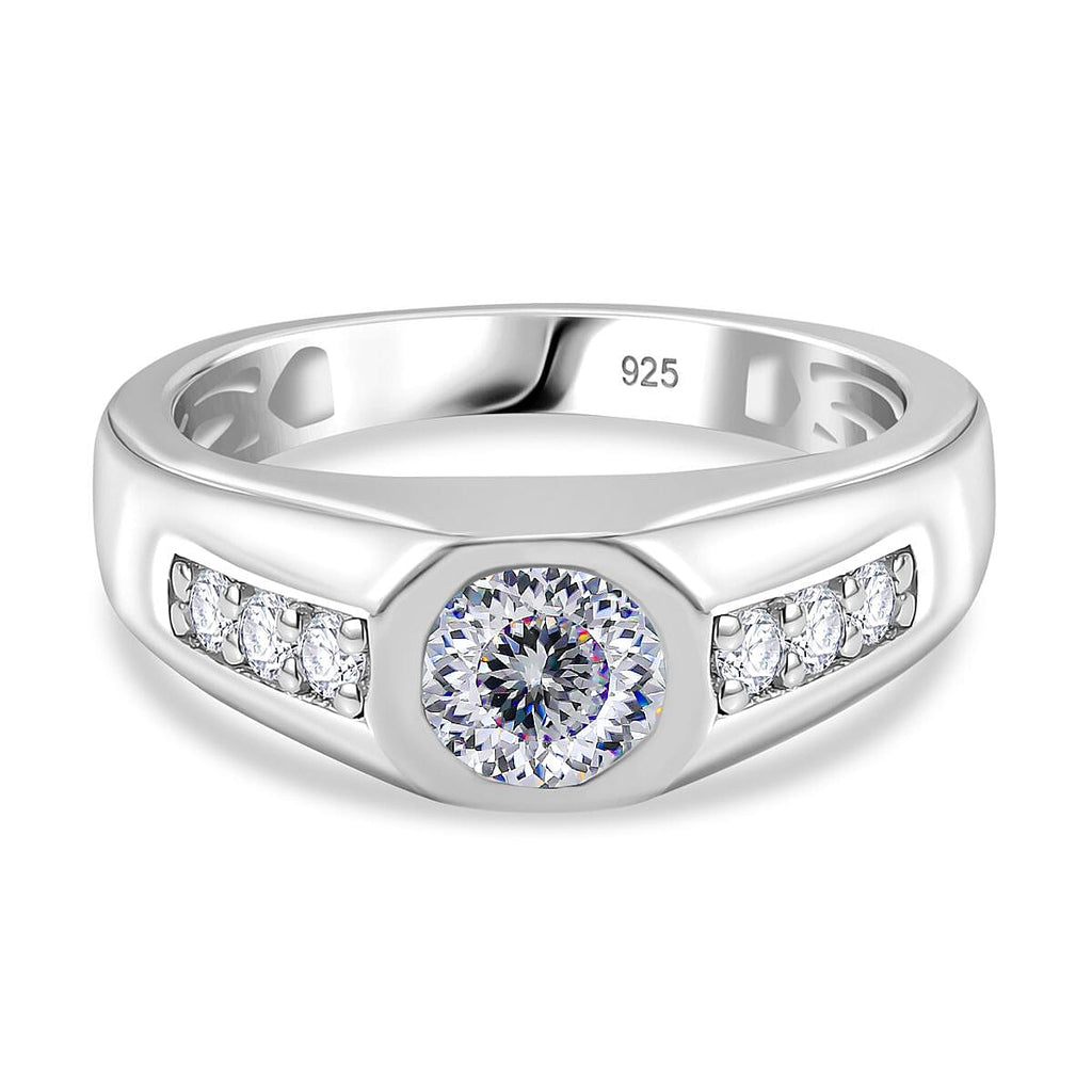 Moissanite Mens Ring in Rhodium Overlay Sterling Silver 1.03 Ct.