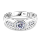 Moissanite Mens Ring in Rhodium Overlay Sterling Silver 1.03 Ct.