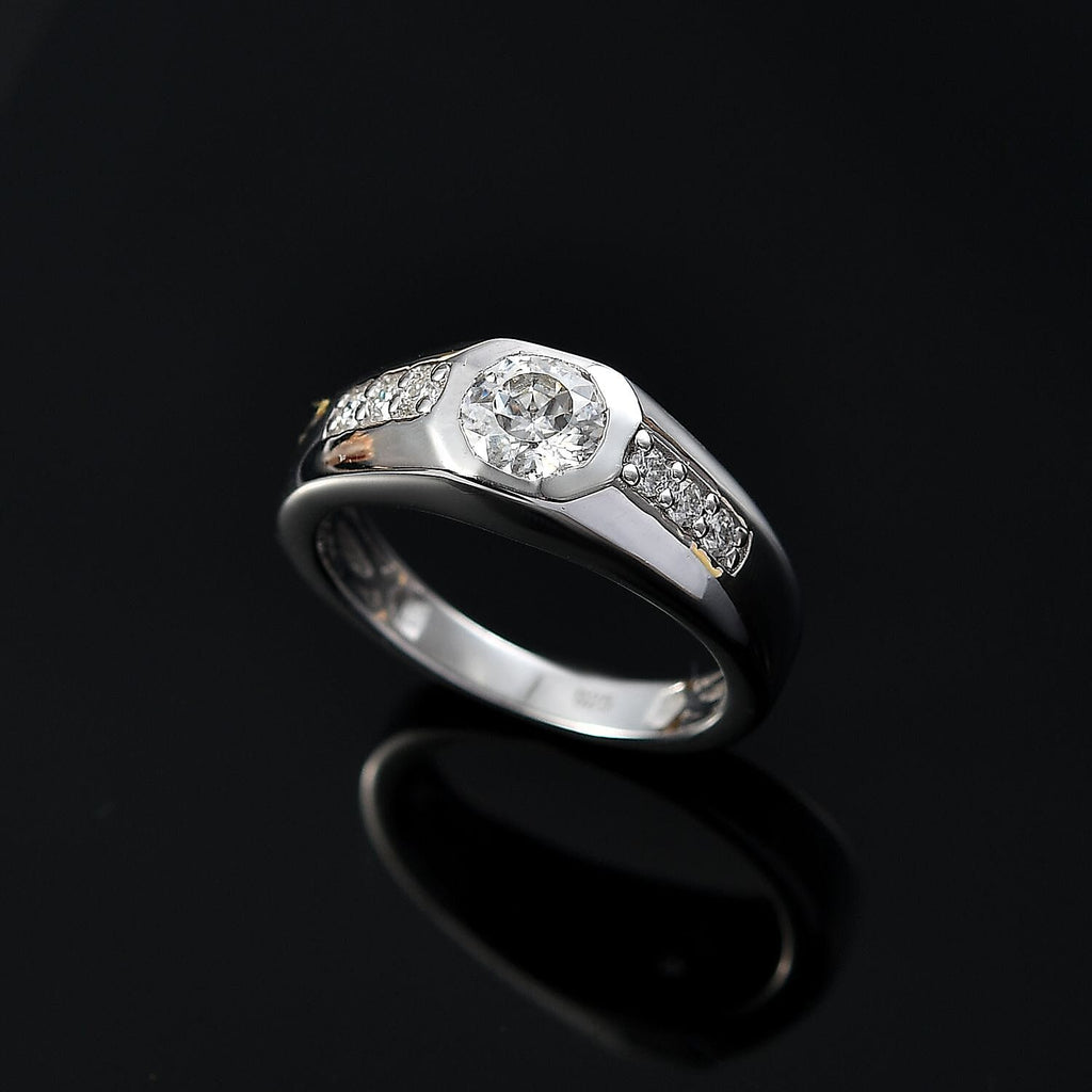 Moissanite Mens Ring in Rhodium Overlay Sterling Silver 1.03 Ct.