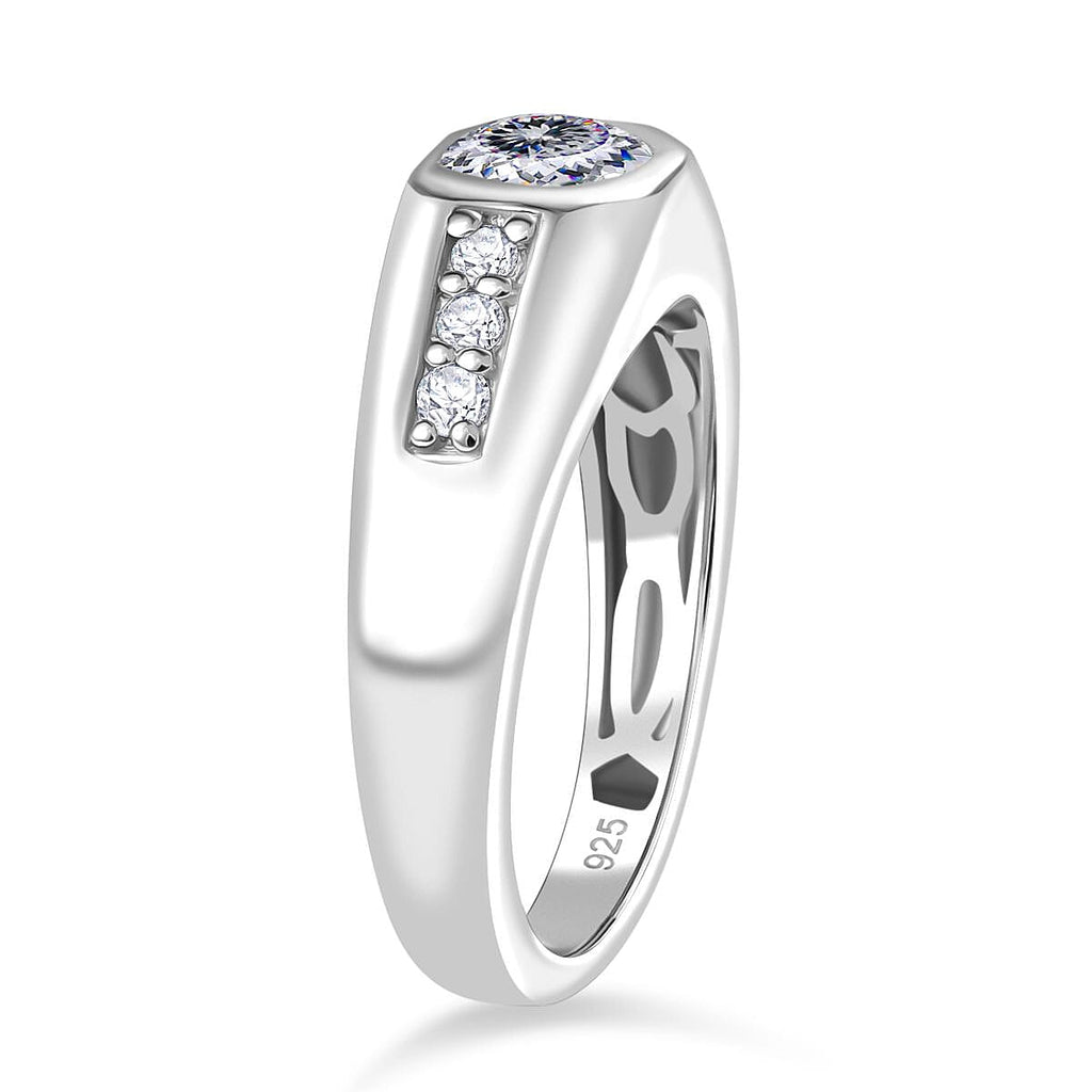 Moissanite Mens Ring in Rhodium Overlay Sterling Silver 1.03 Ct.