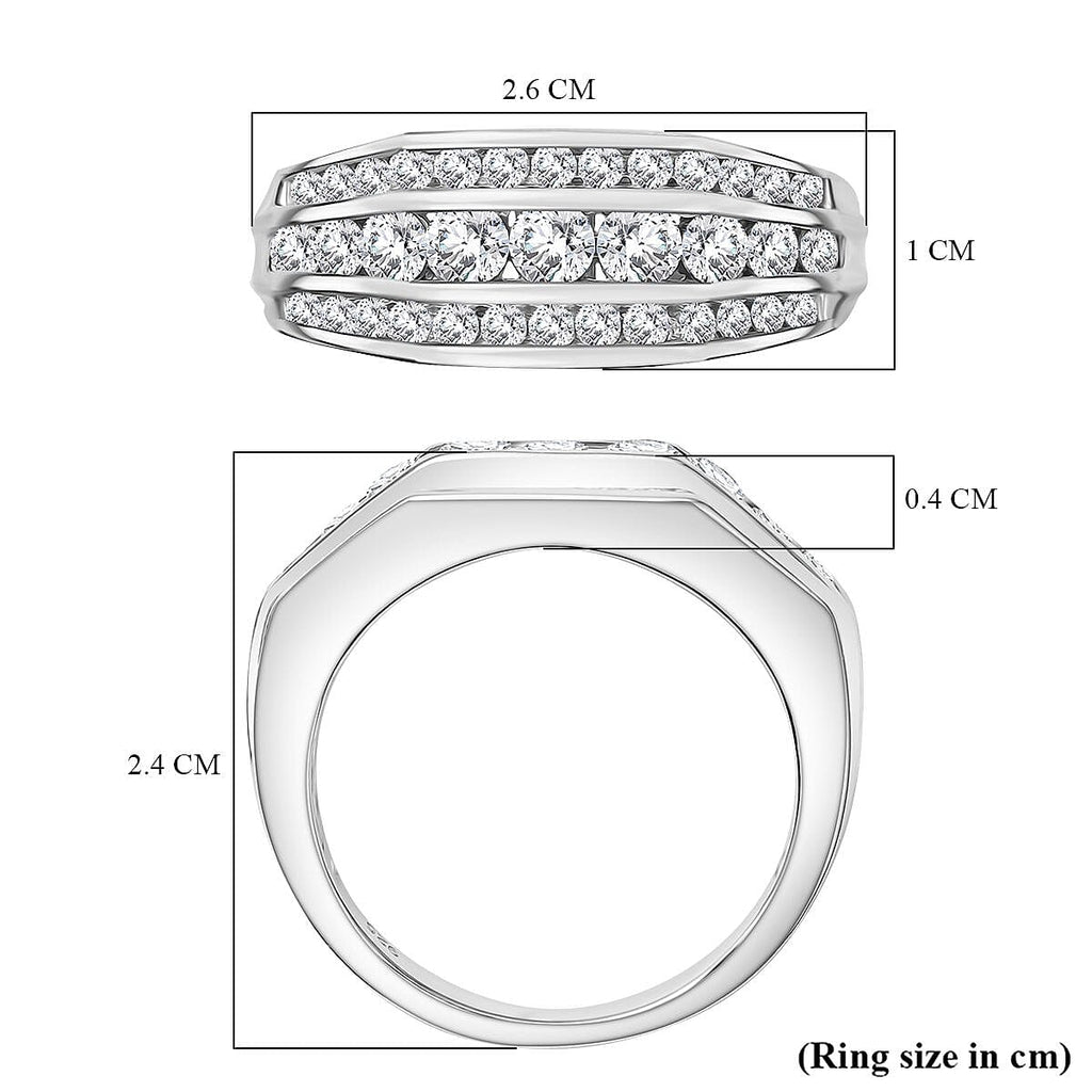 Moissanite Unisex Ring in Rhodium Overlay Sterling Silver 1.66 Ct.