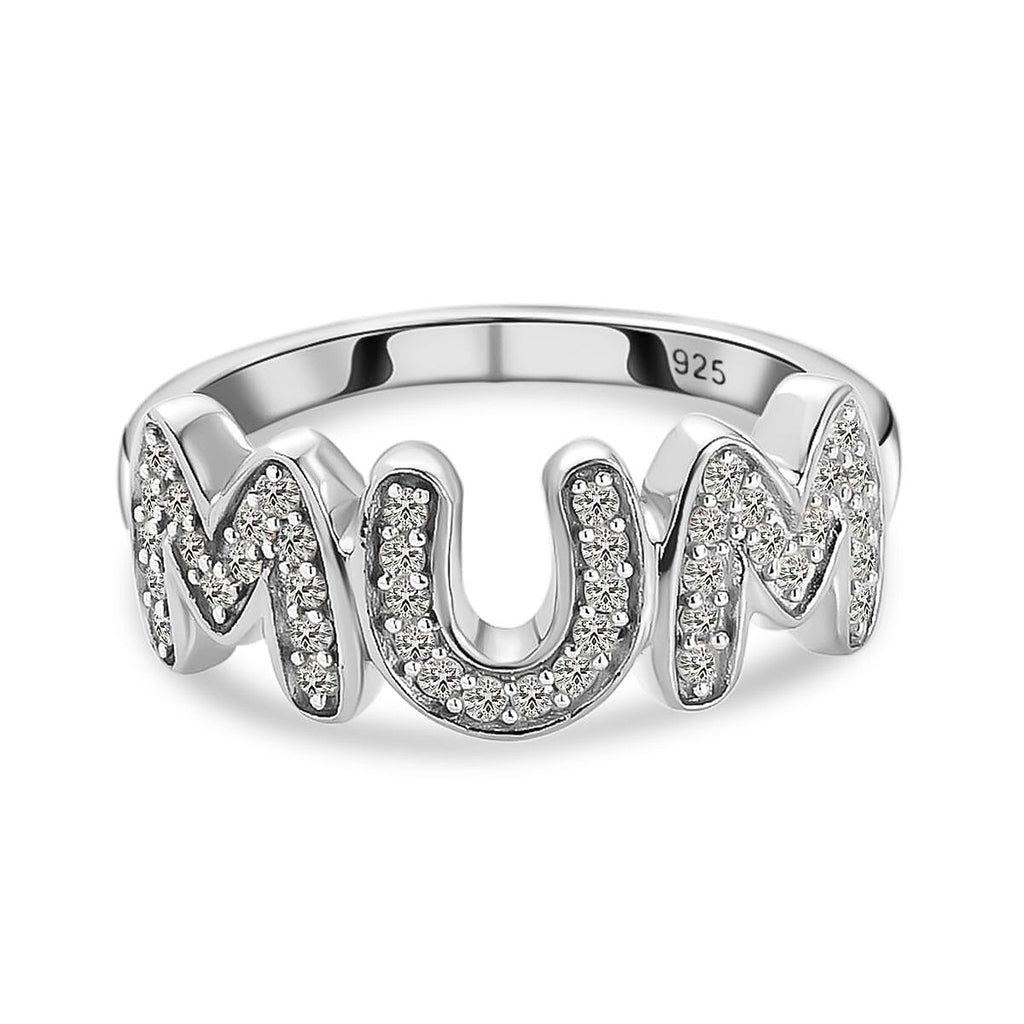 D'Joy Moissanite MUM Band Ring in Platinum Overlay Sterling Silver