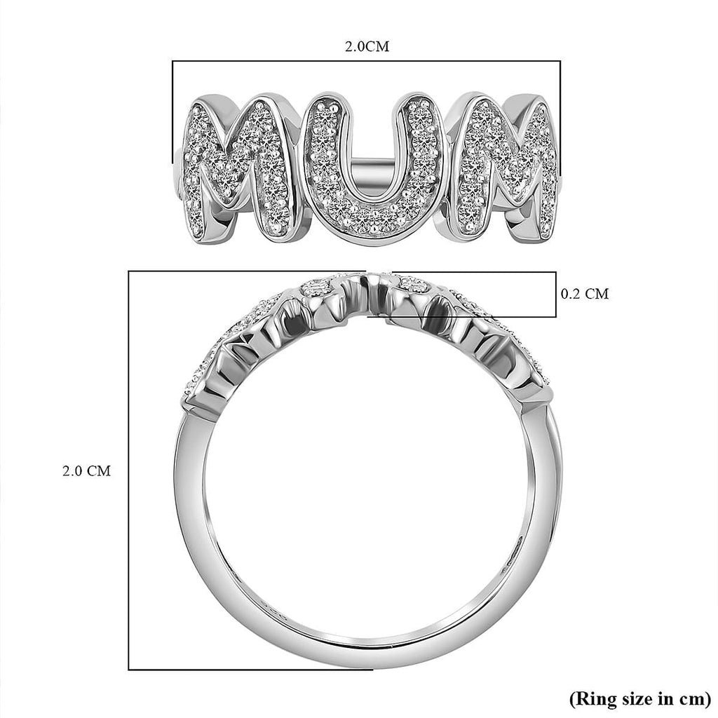 D'Joy Moissanite MUM Band Ring in Platinum Overlay Sterling Silver
