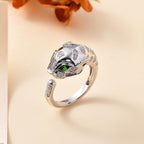 GP Tiger Totem Collection - Moissanite & Chrome Diopside Puma Ring in Rhodium Overlay Sterling Silver