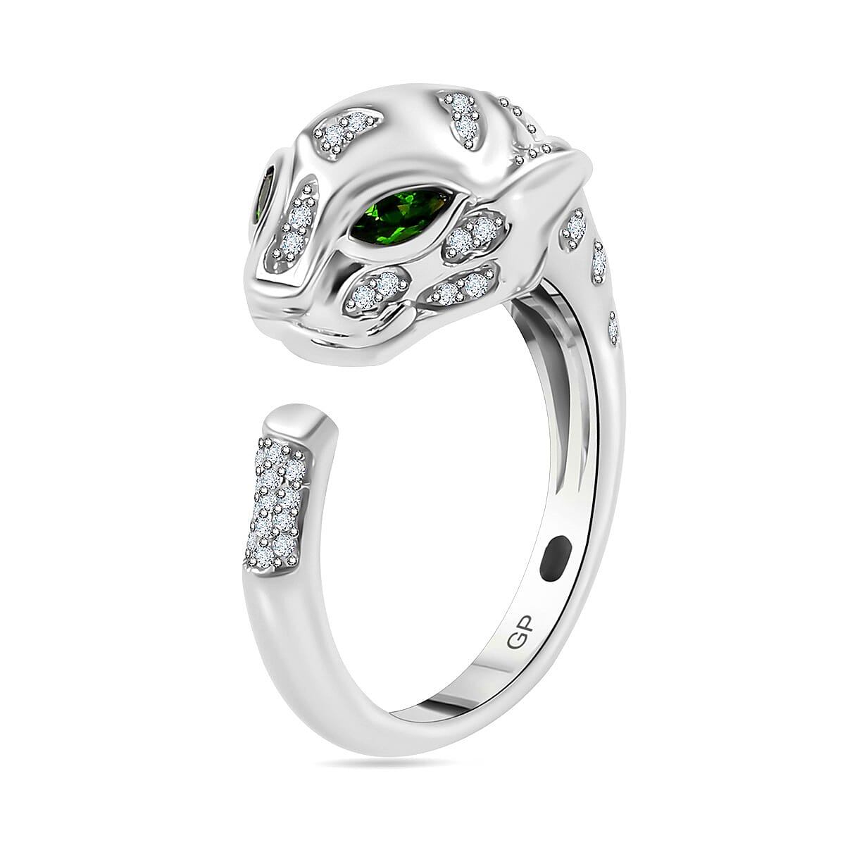 GP Tiger Totem Collection - Moissanite &amp; Chrome Diopside Puma Ring in Rhodium Overlay Sterling Silver 7798771 4