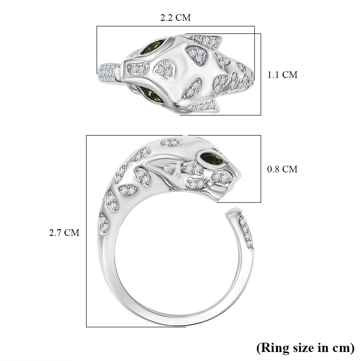 GP Tiger Totem Collection - Moissanite &amp; Chrome Diopside Puma Ring in Rhodium Overlay Sterling Silver 7798771 6