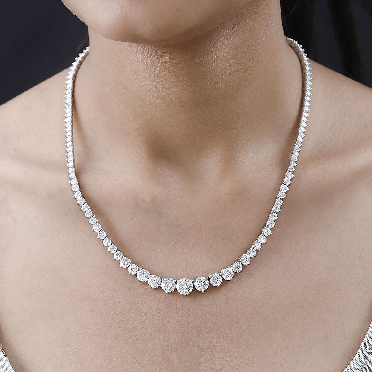 Moissanite Necklace (Size 20) in Platinum Overlay Sterling Silver 23.46 Ct, Silver Wt 25.57 GM 7647365 3